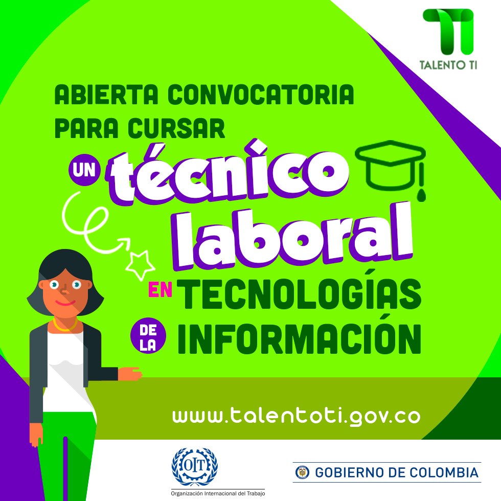 Ministerio_TIC's tweet photo. ¿Estás interesado en estudiar GRATIS un programa técnico laboral en Tecnologías de la Información? Tu oportunidad:  https://t.co/evbx9JGoi9 https://t.co/b1n1adFTkn