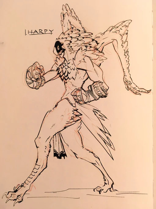 #INKTOBER17 day 1 : pugilist harpy for the monster gal tournament 