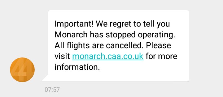 EdwinFloresII's tweet photo. The airline I was booked with has collapsed halfway through my Croatian holiday. This is... unusual... to say the least. #Monarch https://t.co/BFuorIsaCL