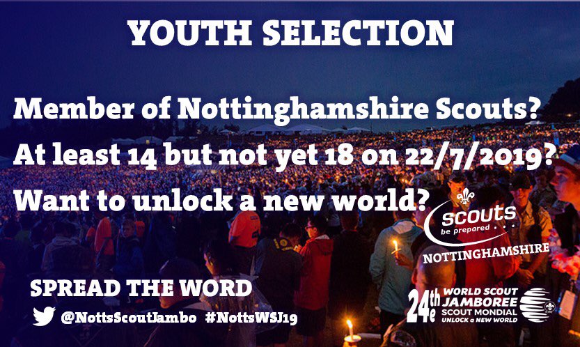NottsScouts's tweet photo. CALLING ALL LEADERS: We need you to help us find 54 Super Scouts to represent us all at @2019_wsj in North America https://t.co/tDvk74Ev0N https://t.co/6vlfAqjKa2