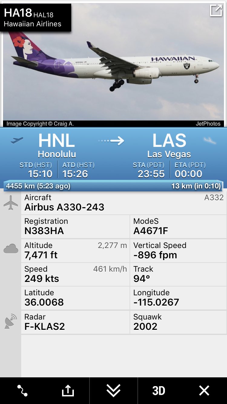 Hawaiian Airlines flight #HA18 from 