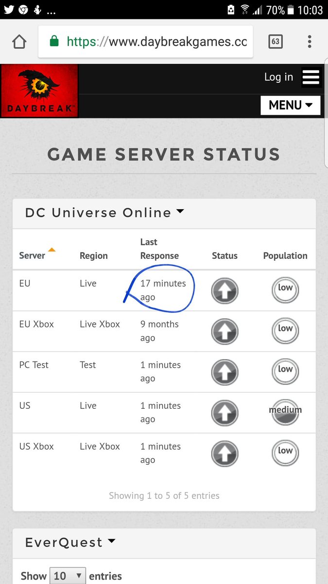d3ni3r's tweet photo. @DaybreakGames @DCUO Again no EU Logon available.... It stuck on Logging to the server ... like forever. And EU Server down/unreachable in your site... https://t.co/NF17M1PMQx