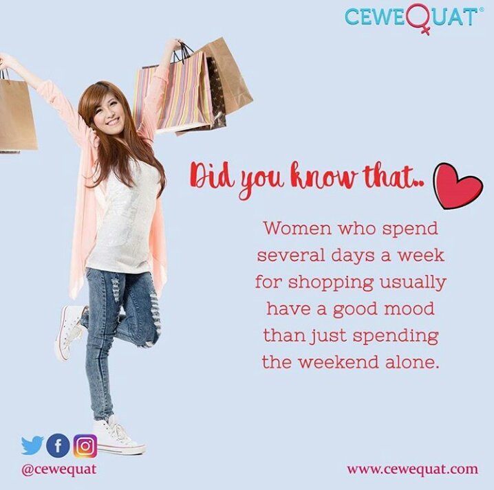 Research indicates that shopping has a direct effect on the brain’s pleasure centers. It can flood the brain with dopamine.

#cewequat