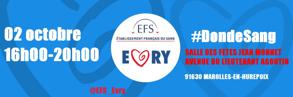 EFS_91's tweet photo. Aujourd'hui ❤️ 💉#DonduSang💉 ❤️🅰️🅱️🆎🅾️de 16h00 à 20h00 à  #MarollesenHurepoix salle des fêtes On vous attend !! @CoeurEssonne @sophierigault https://t.co/DoEl6Gl2XF