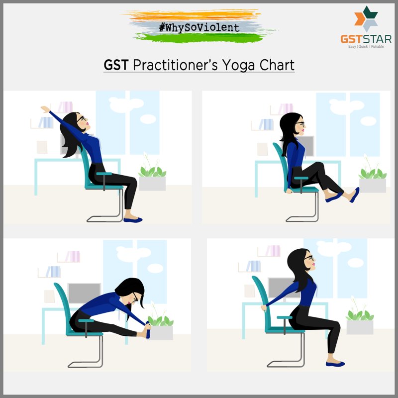 getricago's tweet photo. With so many returns to file in a month, so many yoga poses should help you keep your calm. #WhySoViolent? #DoItWithGSTSTAR https://t.co/4cWFSCiTzD