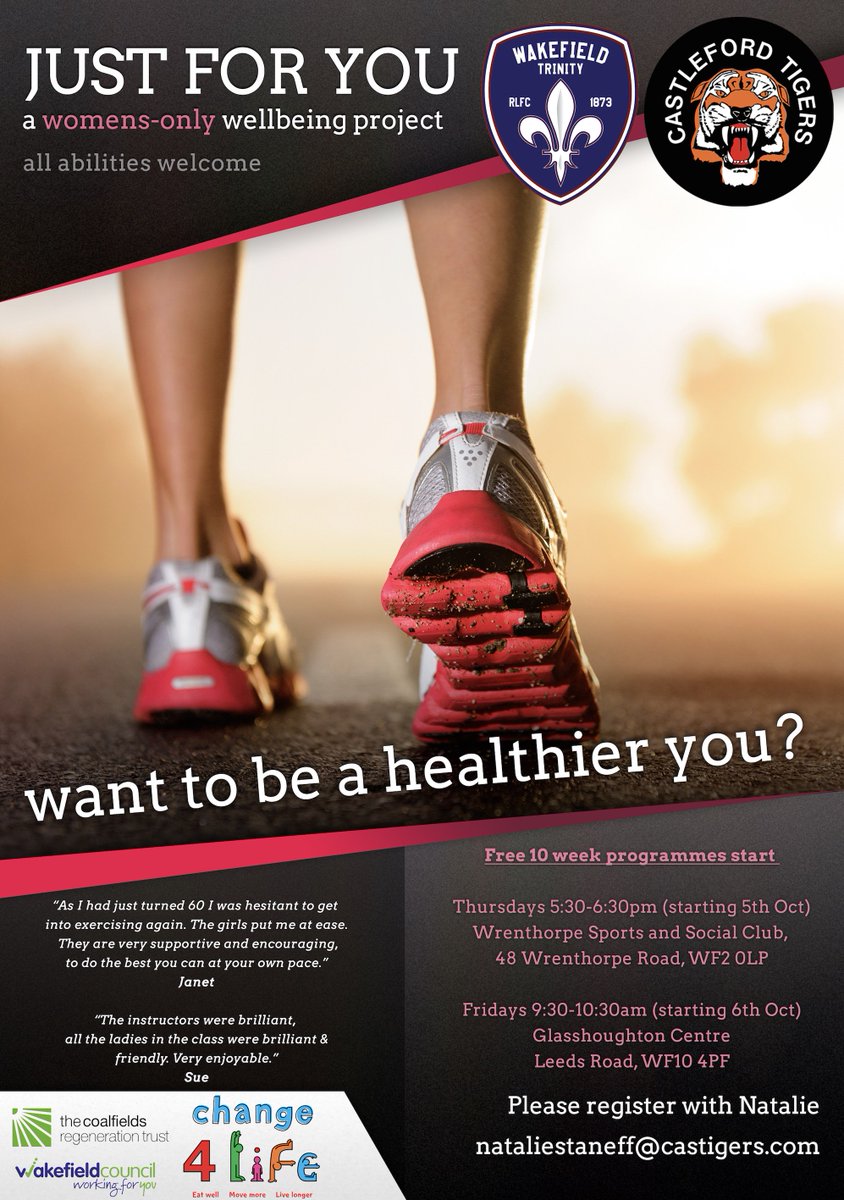 Join the @CasTigersTrust <a href="/CTRLFC/">Castleford Tigers</a> Just For You female only health and well being programme: next intake required for 10 week FREE programme