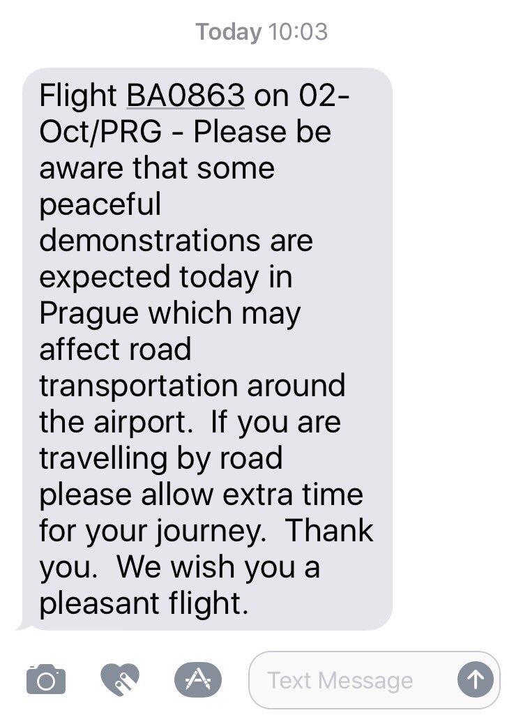 DarrenHigginsPT's tweet image. Thanks @British_Airways for the heads up this morning. Great Customer Service #uberprotest #Prague #wannagethome #greatcustomerservice