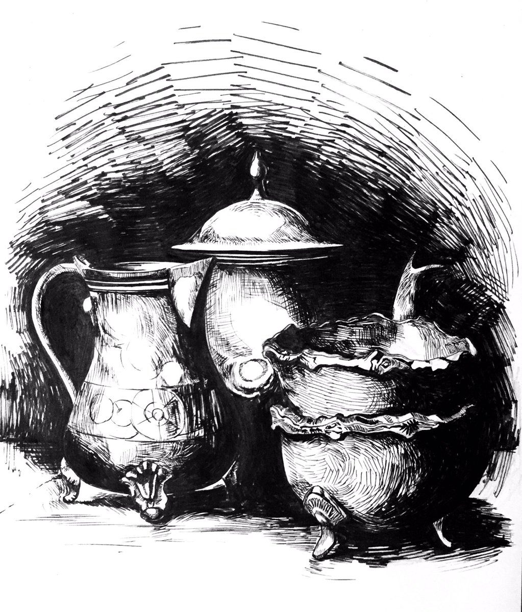 mayokira's tweet photo. Day 2 of #Inktober! Decided to revisit still life drawing. It's where my art skills kickstarted from #myart #itsnotperfect https://t.co/kp3M0nQTca
