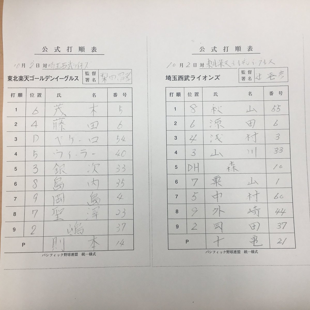 本日18時00分からの #イーグルス 戦スタメンです 1中 #秋山翔吾 2遊