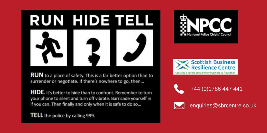 cyberfraudcen's tweet photo. Could your staff benefit from a refresher of Run, Hide, Tell training? If so email or call us at SBRC #RunHideTell #CTpolicing https://t.co/xJTVPPTojL