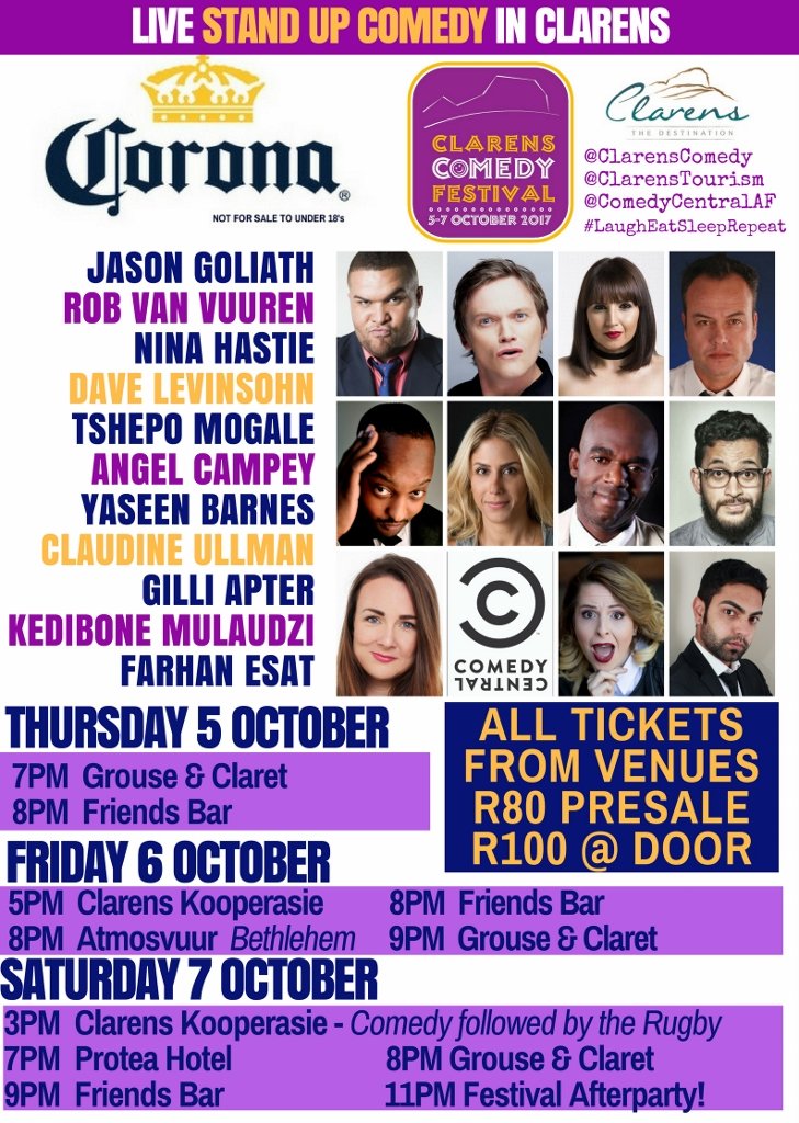 ClarensComedy's tweet photo. All The shows details ...
#LaughEatSleepRepeat https://t.co/ktqOxcnyYa