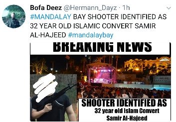 WARNING watch out 4 .@Twitter accts like this one spreading lies about Las Vegas shooting. I have reported it. I blocked face in photo.