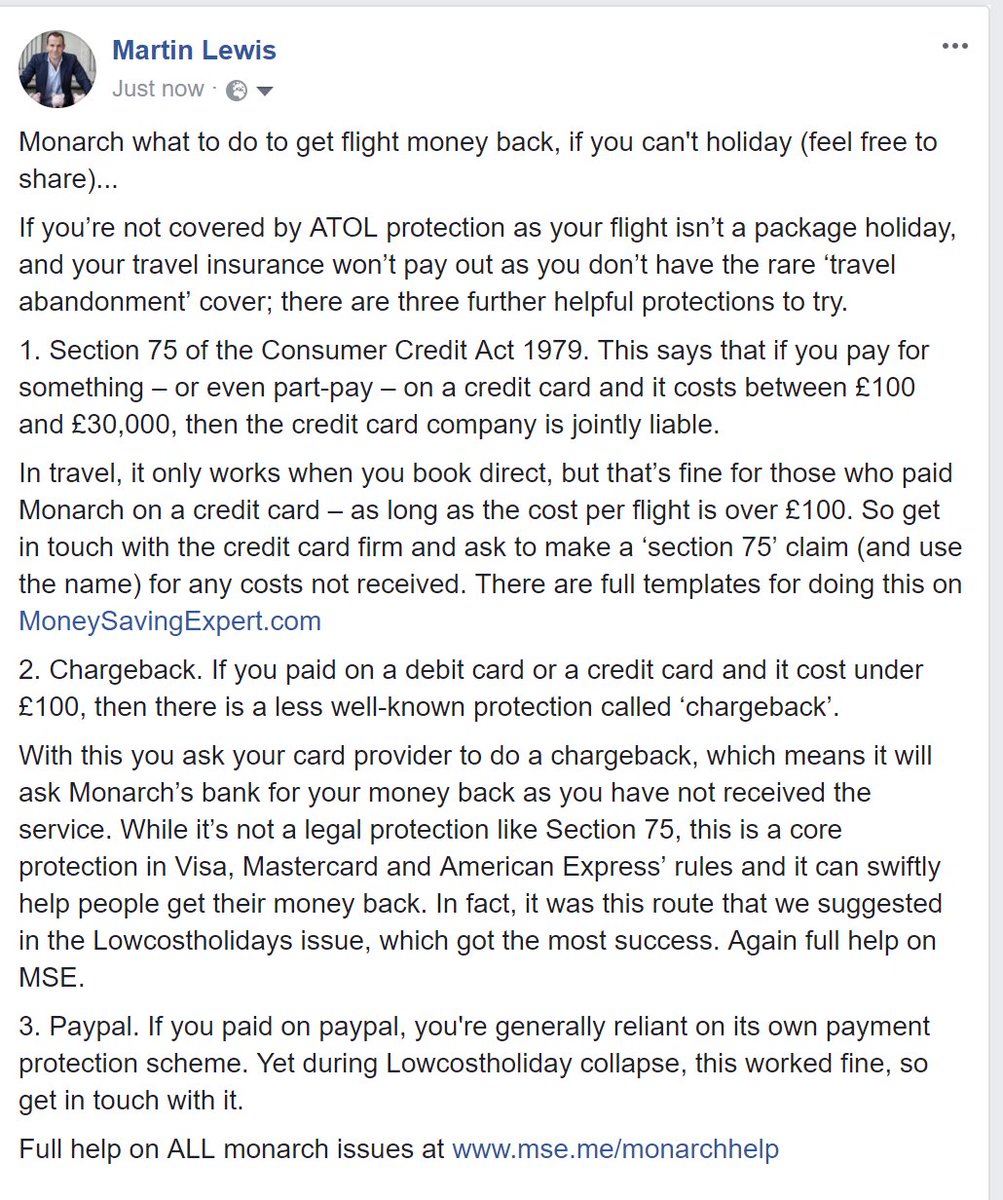 MONARCH - what to do to get flight money back if your holiday is cancelled...  pls RT to spread the word