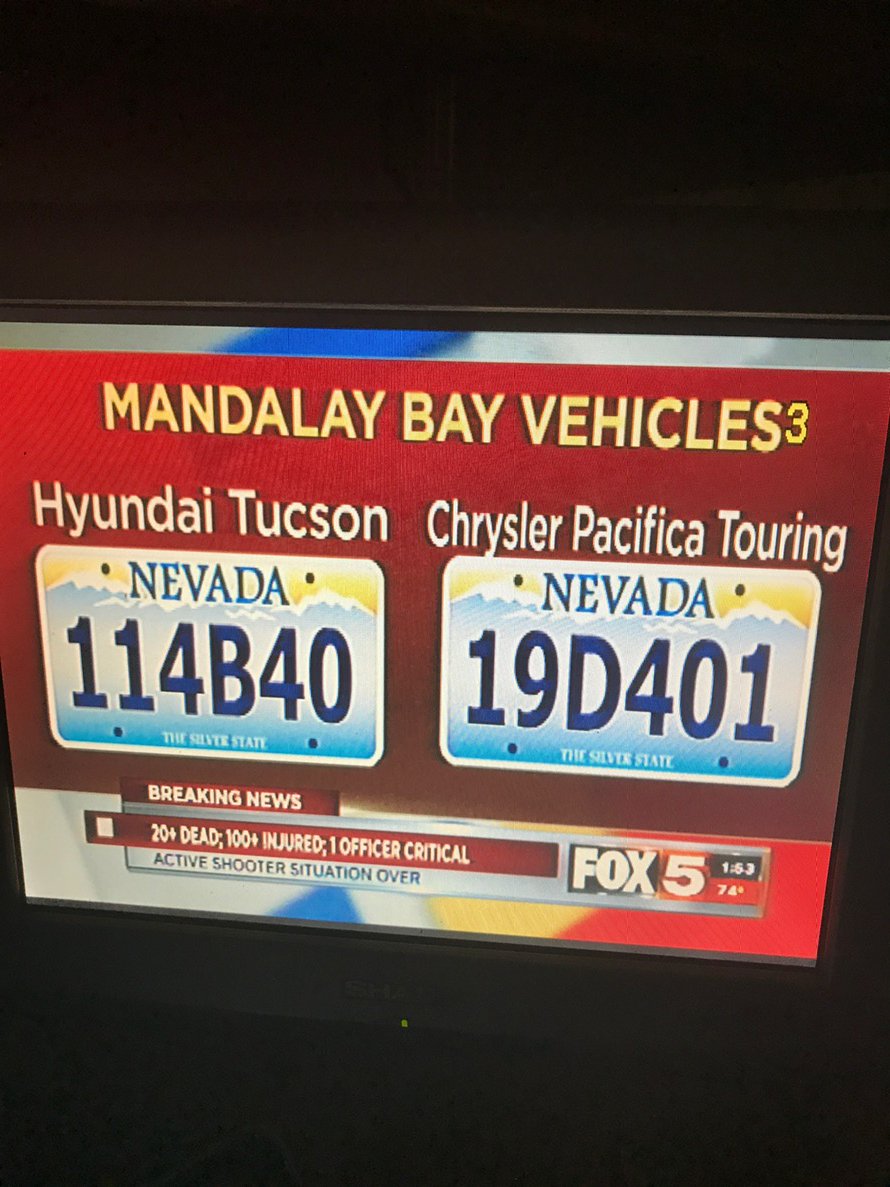 maydainlasvegas's tweet image. Vehicle and tags believed driven by suspects in Las Vegas concert shooting. Please RT