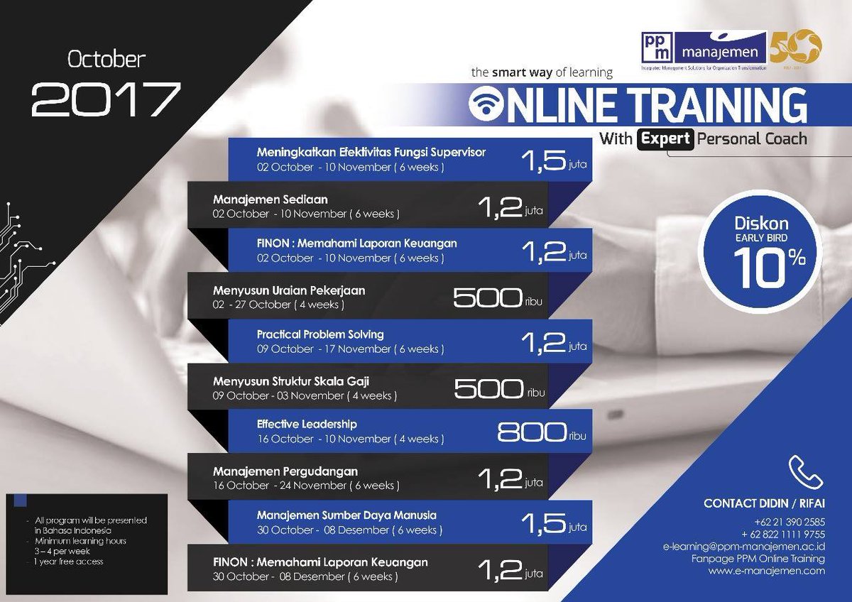 InfoPPM's tweet photo. Yuk, simak jadwal Online Training PPM bulan Oktober 2017!
Info dan pendaftaran: https://t.co/g16c9qkBbT
#PPMEmas #PPM50 https://t.co/PP8awSYgyF