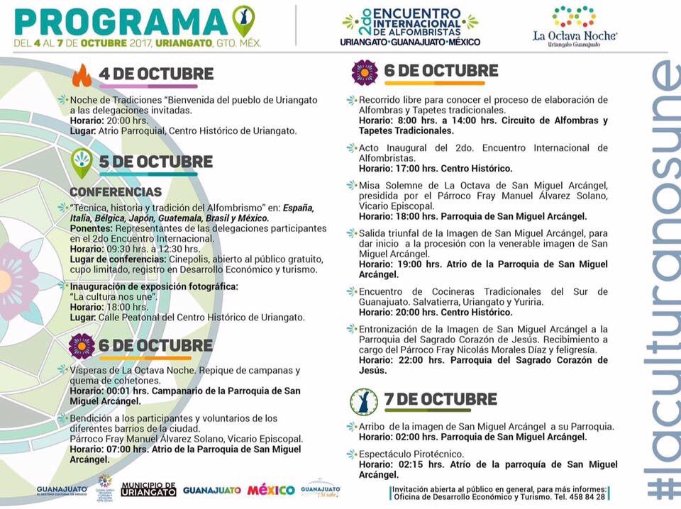 laoctavanoche's tweet photo. Buen día 🌞 Les compartimos el programa del 2do Encuentro Internacional de Alfombristas #Uriangato #Guanajuato #México #laoctavanoche ❤️🎱🌙 https://t.co/MZqc5C2zAi