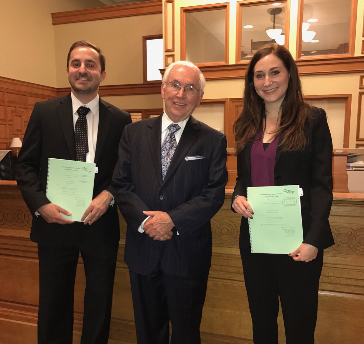 BCLAW's tweet image. Dodson &apos;19, Prof Carey, and Kootman &apos;19 filing MA SJC amicus brief arguing for procedures ensuring fair trial procedures #AmicusBrief clinic