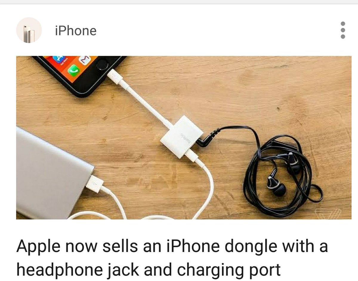 uGoogleFuture's tweet photo. #iPhone  what a freaking mess.
#Apple sells dongle with a headphone jack and charging port.  #SteveJobs is rolling in his grave. https://t.co/7TtQvwol1P