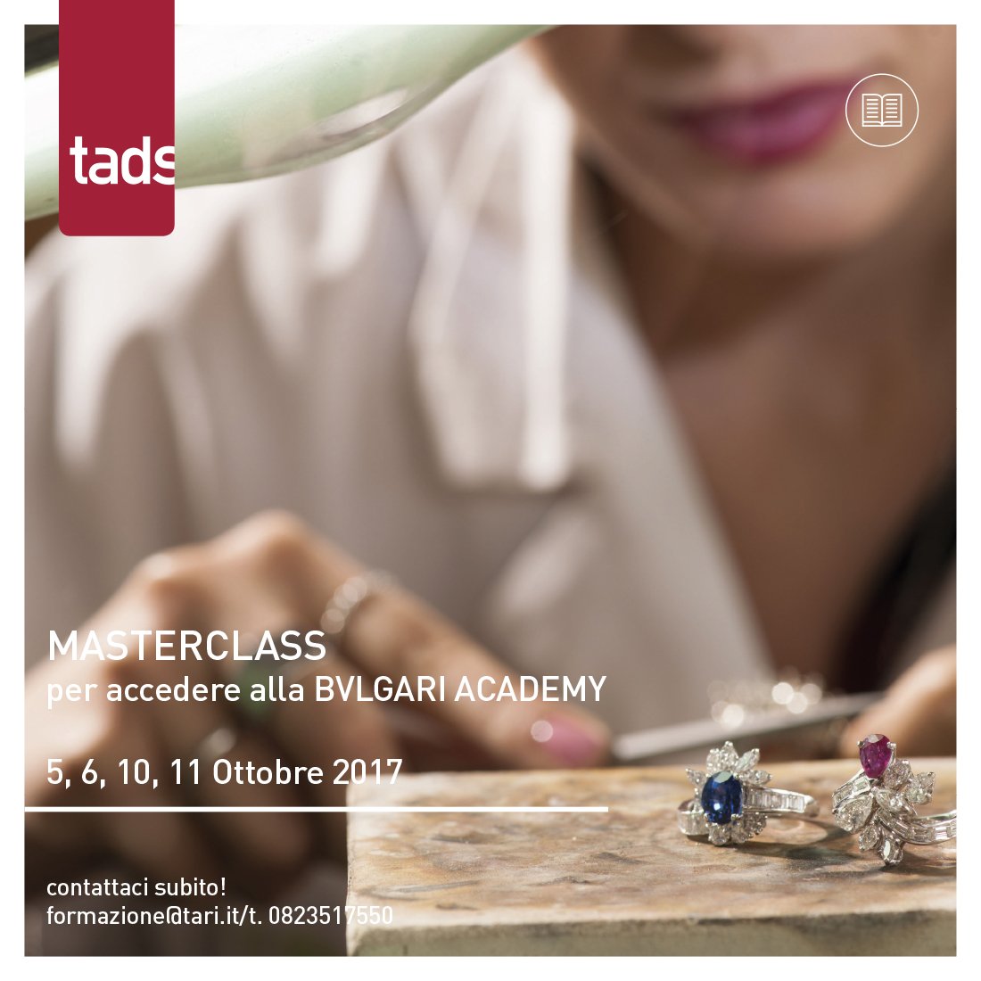 tarischool's tweet photo. 5, 6, 10, 11 Ottobre al #Tads le selezioni per la Masterclass per poi accedere alla @Bulgariofficial ACADEMY. formazione@tari.it  0823517550 https://t.co/HmrPKubQhL