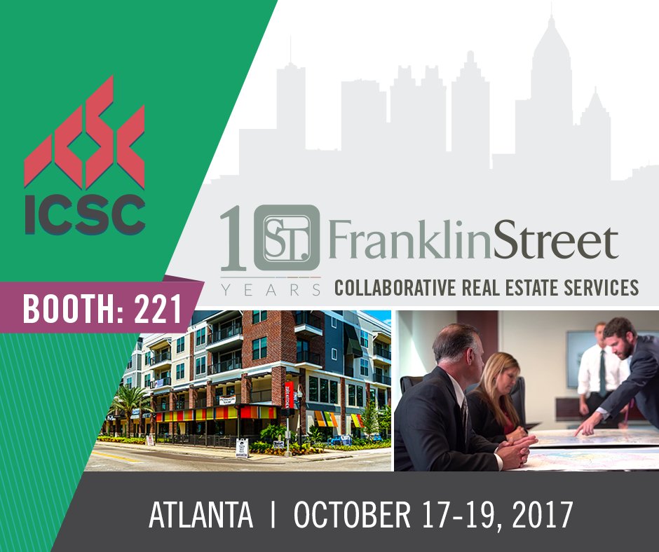 FranklinST_llc's tweet photo. Franklin Street #retail experts will be at #ICSCSoutheast! Set a meeting or stop by booth #221 https://t.co/hq78p4Fm2D @ICSC #CRE #Atlanta https://t.co/L7pNrxtvJt