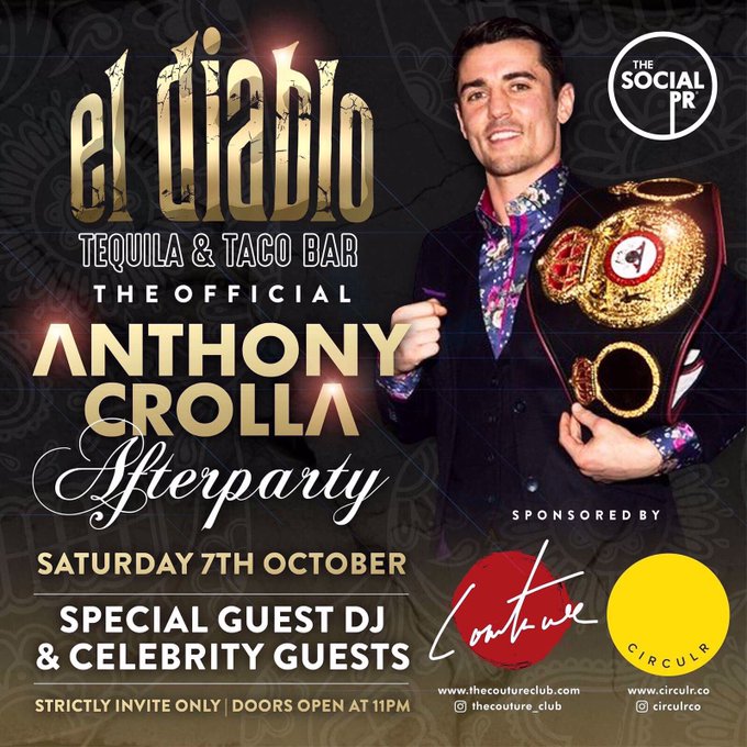 The @ant_crolla FIGHT AFTERPARTY on Saturday at @Eldiablobarmcr ! In association with @TheCouture_Club<a class="tags" target="_blank" title="On Twitter" href="/?out=eyJ0eXAiOiJKV1QiLCJhbGciOiJIUzUxMiJ9.eyJpYXQiOjE3MjE1Njk3MDQsImlzcyI6InR3cG9ybnN0YXJzLmNvbSIsIm5iZiI6MTcyMTU2OTcwNCwiZXhwIjoxNzUzMTA1NzA0LCJyZWRpcmVjdF91cmwiOiJodHRwczovL3R3aXR0ZXIuY29tL2FudF9jcm9sbGEifQ.OU1m93zUEVPtoYWeZ5GI9Nolvn1jFUvno2Q3IKxCtmchtporEe5ACa2tdP6AwwntIxSUcyQEjedF2gL4Iaszrw">@ant_crolla</a>