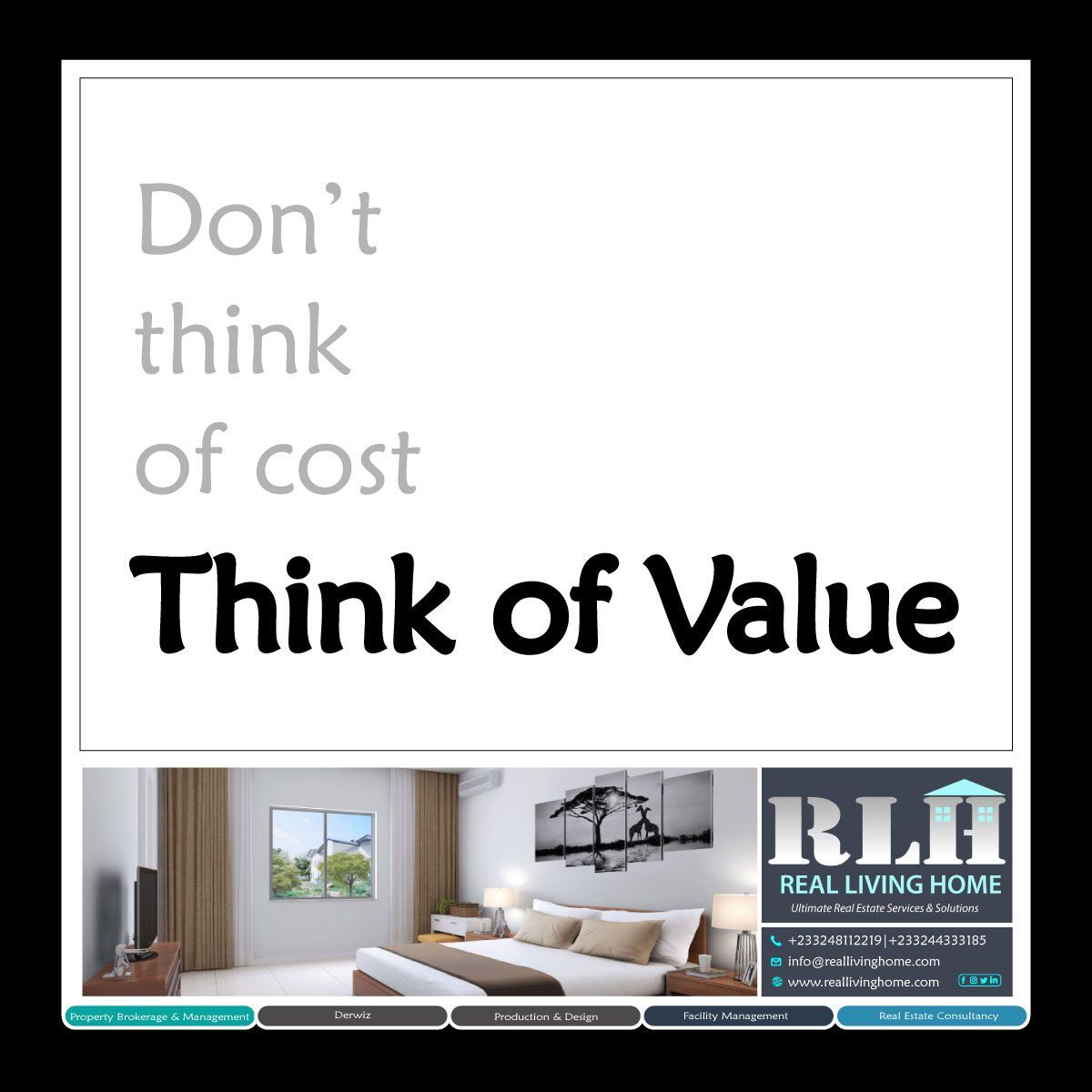 RLH_GH's tweet photo. Happy New Month

Don't think of cost, THINK of VALUE

#reallivinghome #realestate #ghana #homes #dreamhomes #houses https://t.co/Y4gYoCDFXY