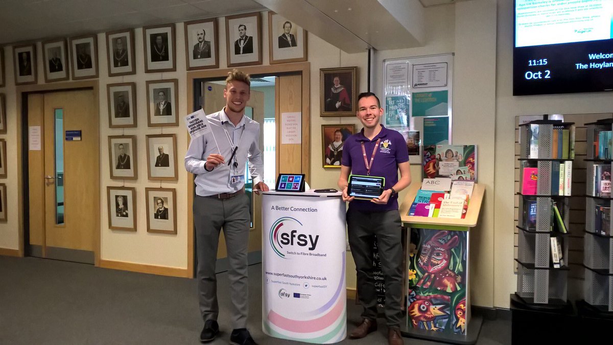 superfastSY's tweet photo. Adam is at #HoylandLibrary together with Chris the digital champion for #barnsley #Barnsleyhelp. Pop in and say hello! #getonlineweek https://t.co/c5DIFJPHf0