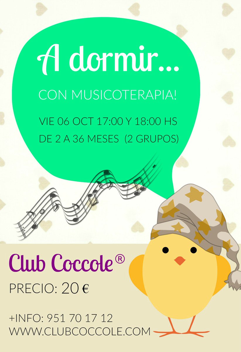 ClubCoccole's tweet photo. Este viernes!! Aprendemos a dormir con #musicoterapia :D #bebés #Málaga https://t.co/66PTfNEEGk