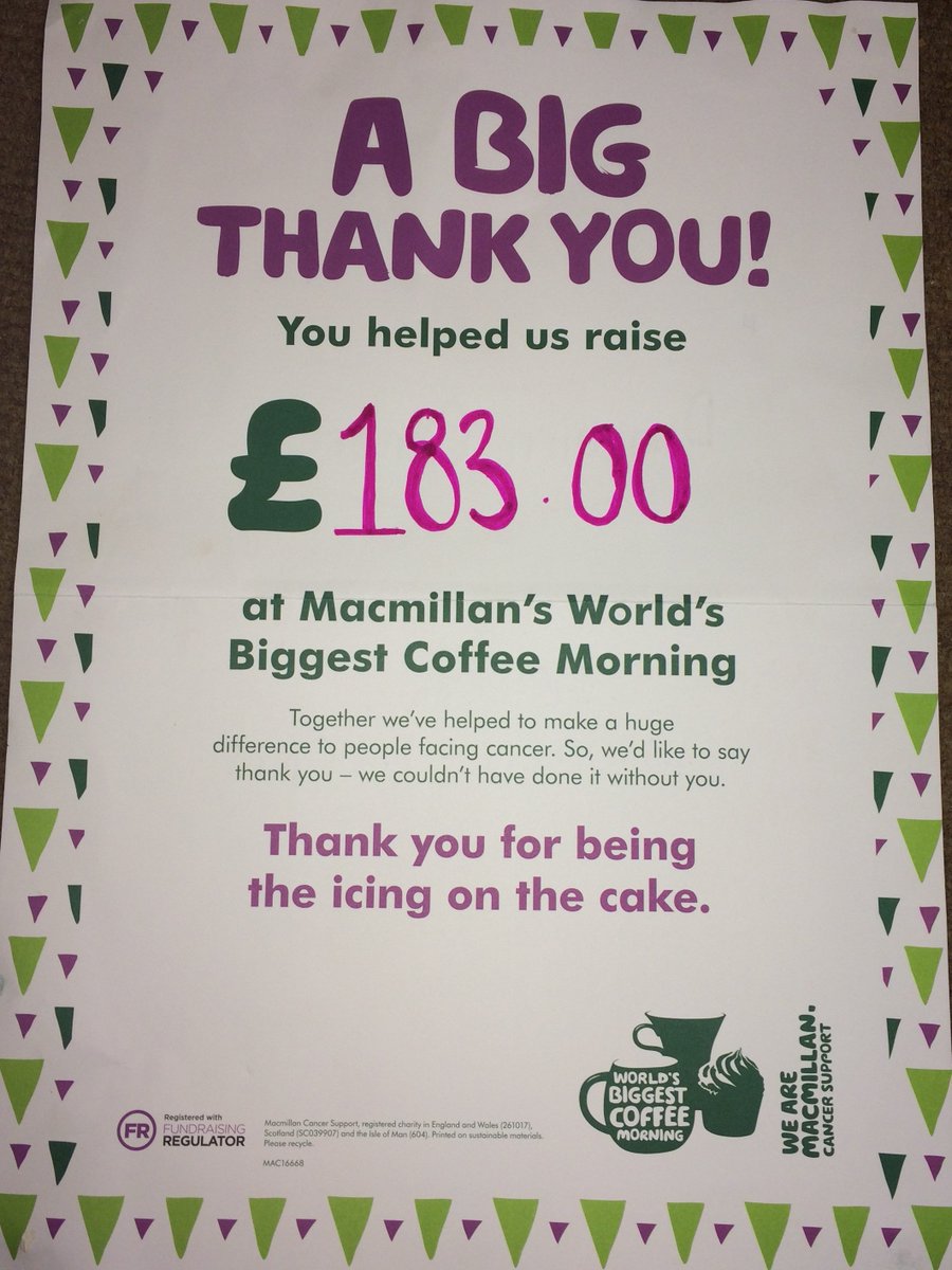 DuncairnCentre's tweet photo. Amazing!!! A HUGE thank you to everyone who donated to our @macmillancoffee morning on Thursday,
#CoffeeMorning #ThankYou #thedunc https://t.co/5Lpwi4gwxk