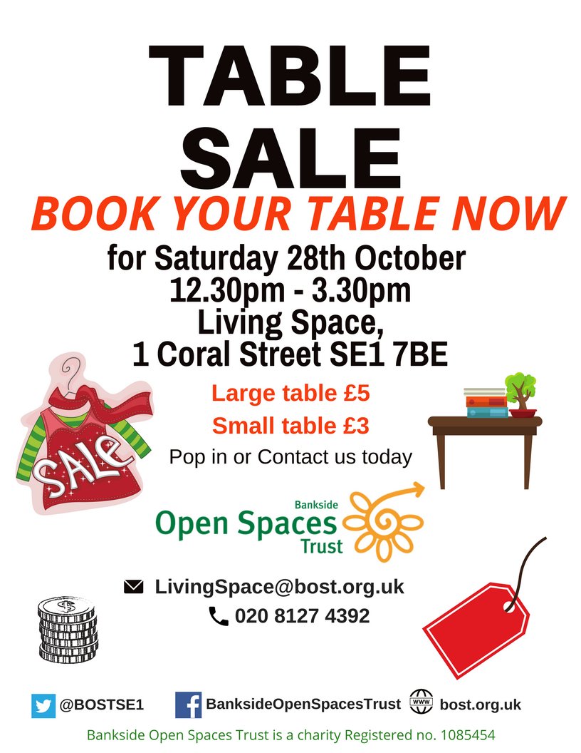 Table top sale, part of our bigger event coming up in Living Space and on Waterloo Green - Book your table NOW!!