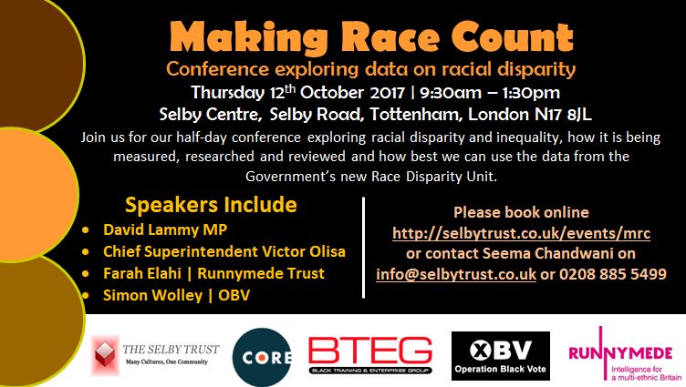 FEW SPACES LEFT 'Making Race Count' Conference with <a href="/DavidLammy/">David Lammy</a> <a href="/OpBlackVote/">Operation Black Vote</a> <a href="/RunnymedeTrust/">Runnymede Trust</a> <a href="/VpoDr/">Virginia Podratz</a> Book Here: selbytrust.co.uk/events/mrc