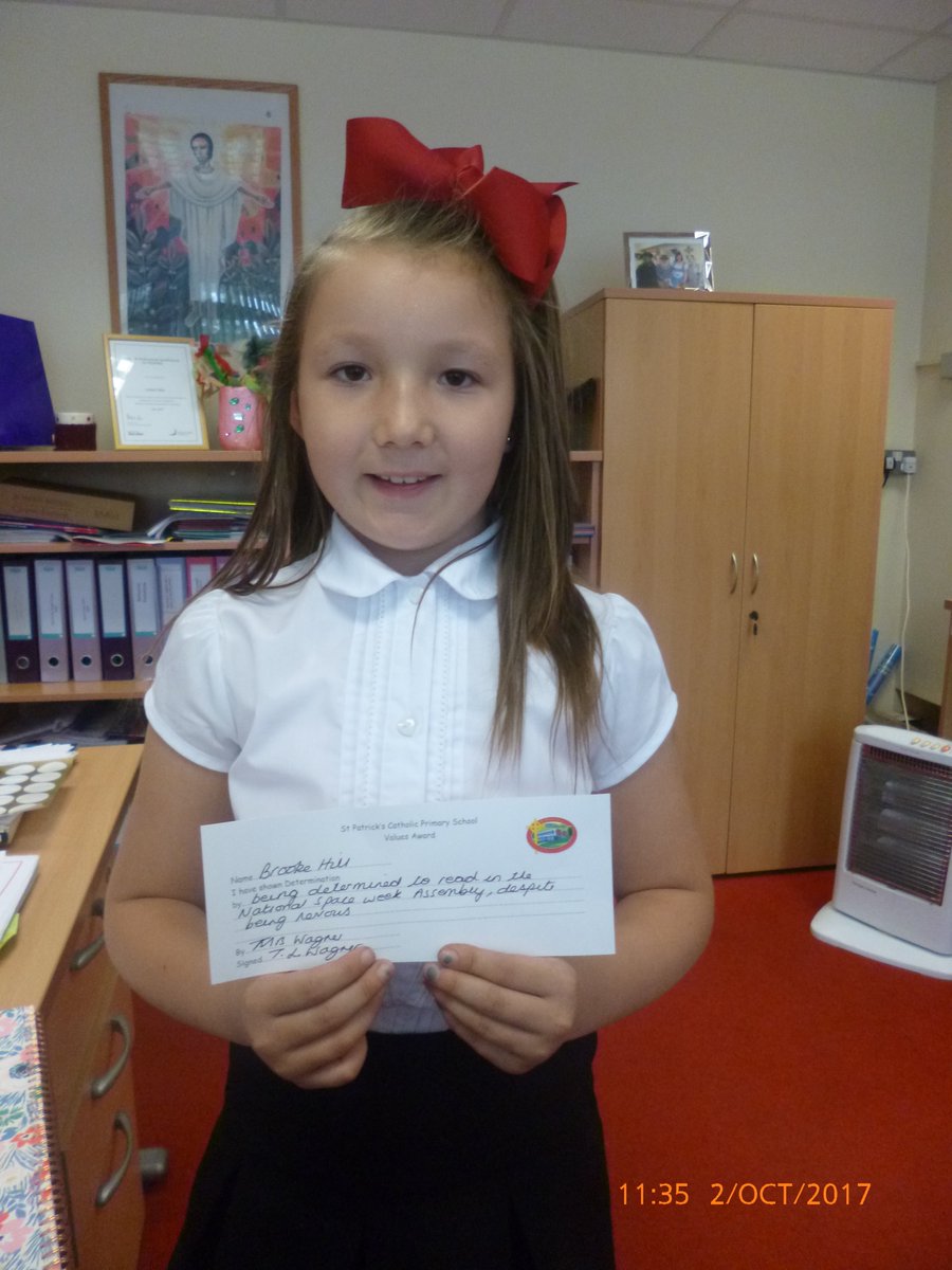 St_PatrickCorby's tweet photo. Well done to Brooke from year 4 for showing great #determination to read in our assembly this morning #schoolvalueofterm https://t.co/1P9hEdHdXY