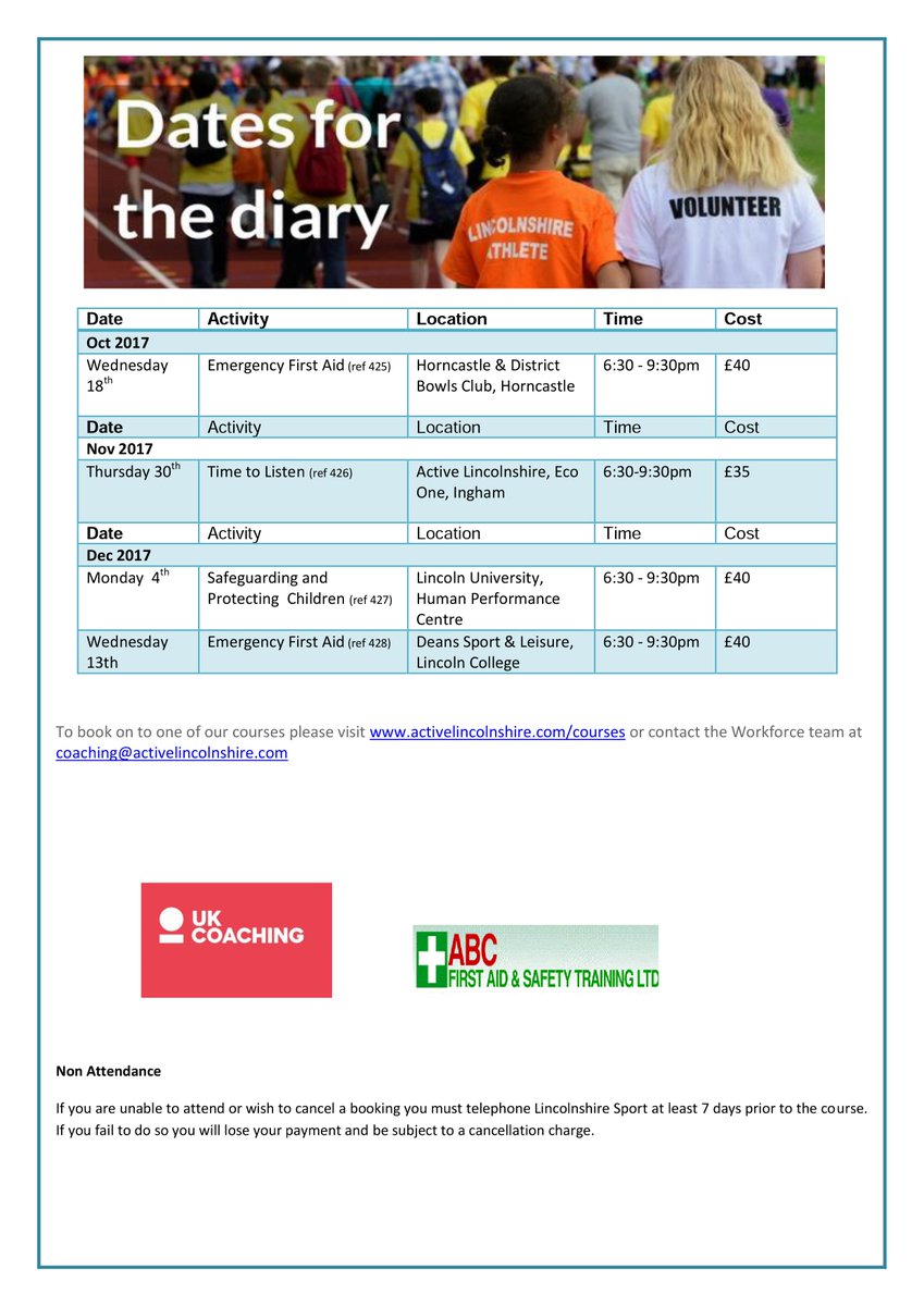 ActiveLincs's tweet photo. Don't be *run out* Update your Coaching Certificates @_UKCoaching #Safeguarding #EmergencyFirstAid Courses Oct.Dec https://t.co/T1I0UCXcJo https://t.co/1r6Bcztae1