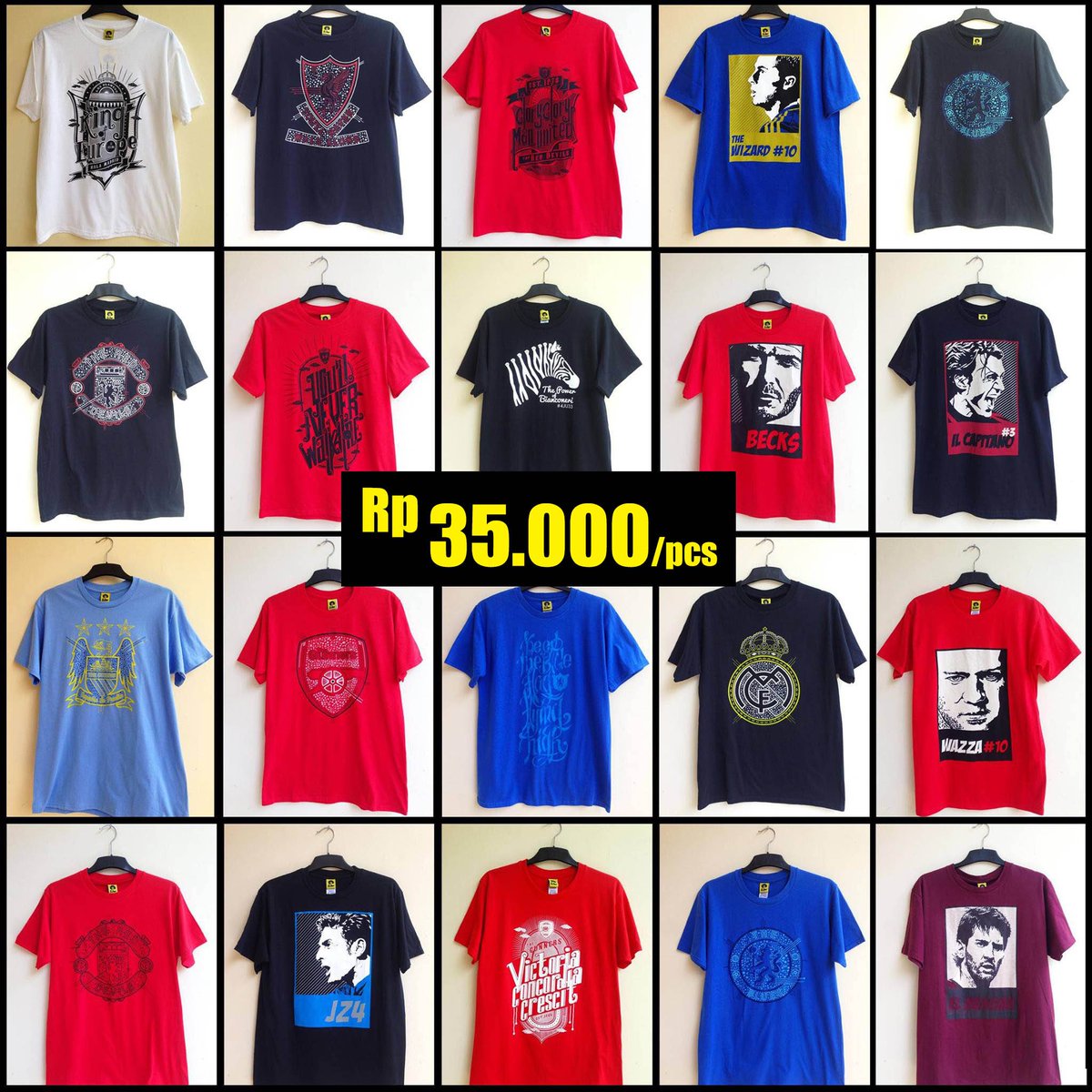 Iya semua T-Shirt sisa Jakcloth bertema klub bola ini di DISKON abis jadi cm 35 rb! Bahan pake Gildan impor lho Jon. Adem. WA 087888654040