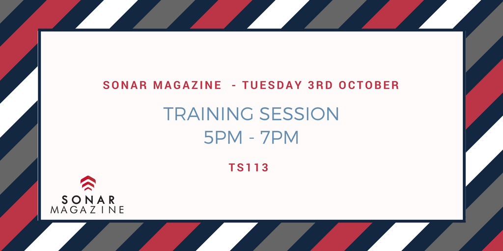 Acemaguk's tweet photo. 🚨 TRAINING 🚨 

Come along to our session tomorrow and get a head start on our first magazine!

WHERE: TS113
WHEN: Tomorrow @ 5pm!
#SonarMag https://t.co/HuALcsNmzC