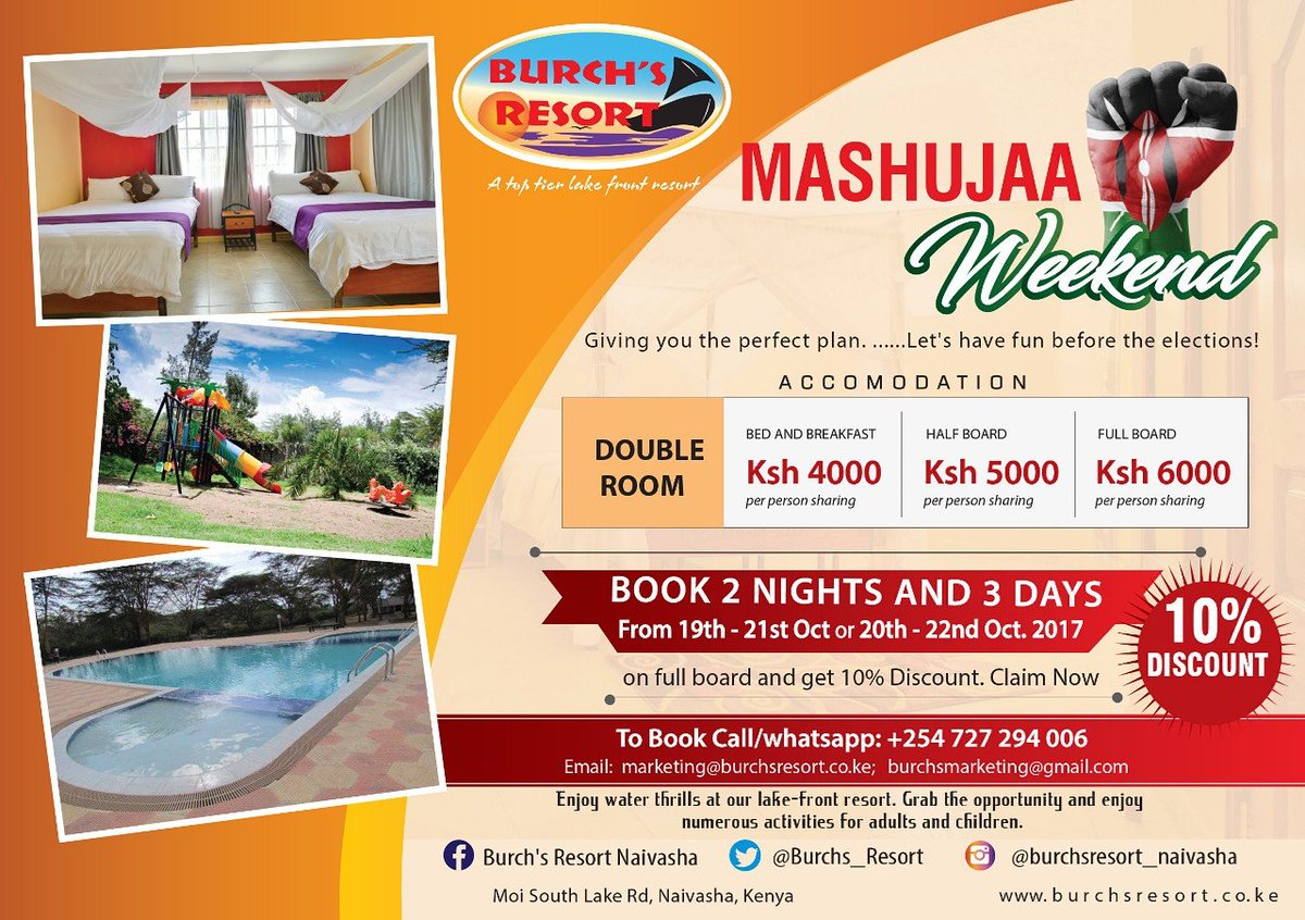 Burchs_Resort's tweet image. Mashujaa Day is fast approaching,make your reservation. Call/WhatsApp 0727 294006. Visit burchsresort.co.ke
#Mashujaa
#LongweekendOffer