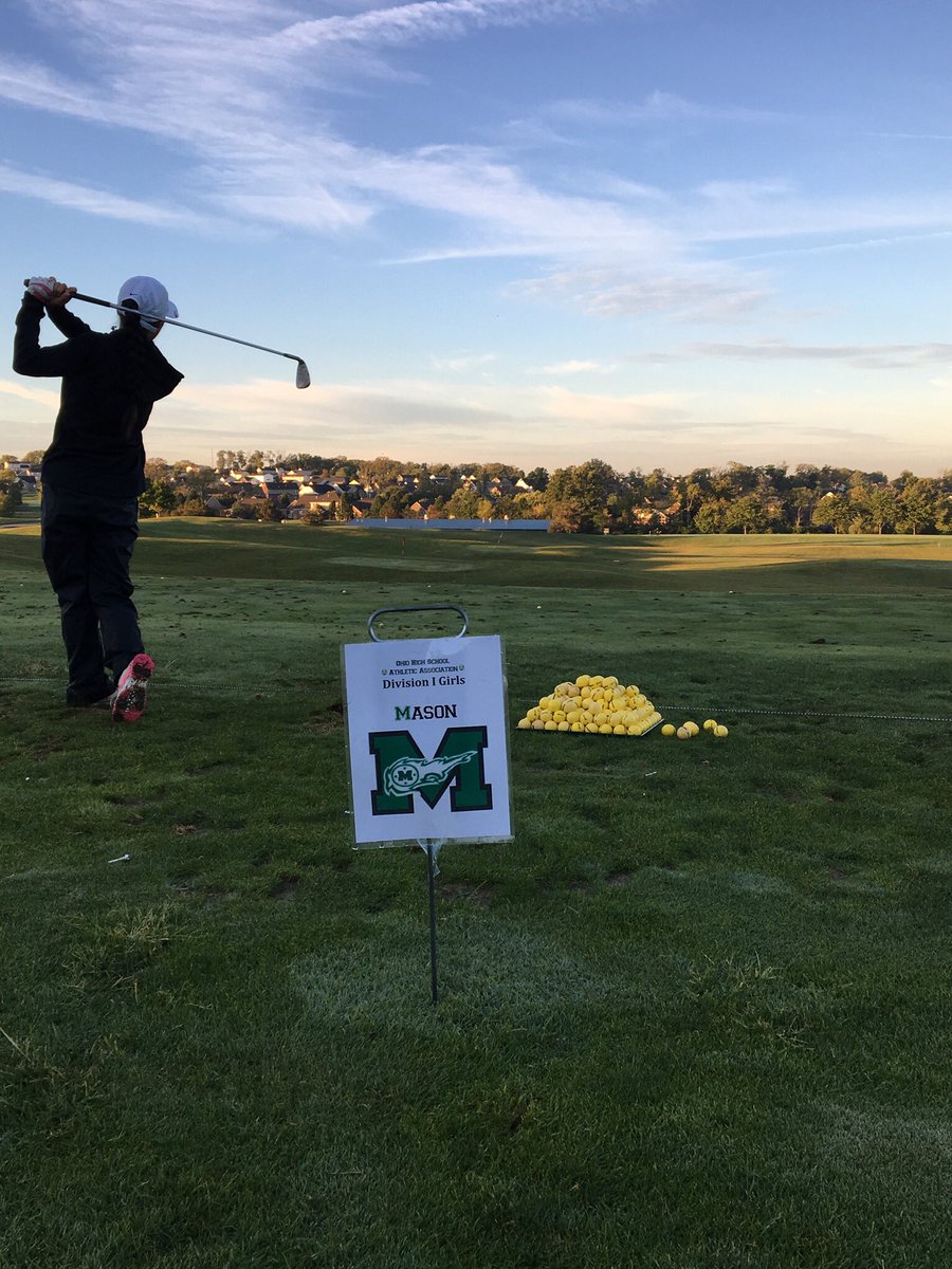 MasonGirlsGolf's tweet photo. Getting warmed up for Sectionals on this cool morning. Good luck today ladies, play well! https://t.co/W63QWk0Ixp