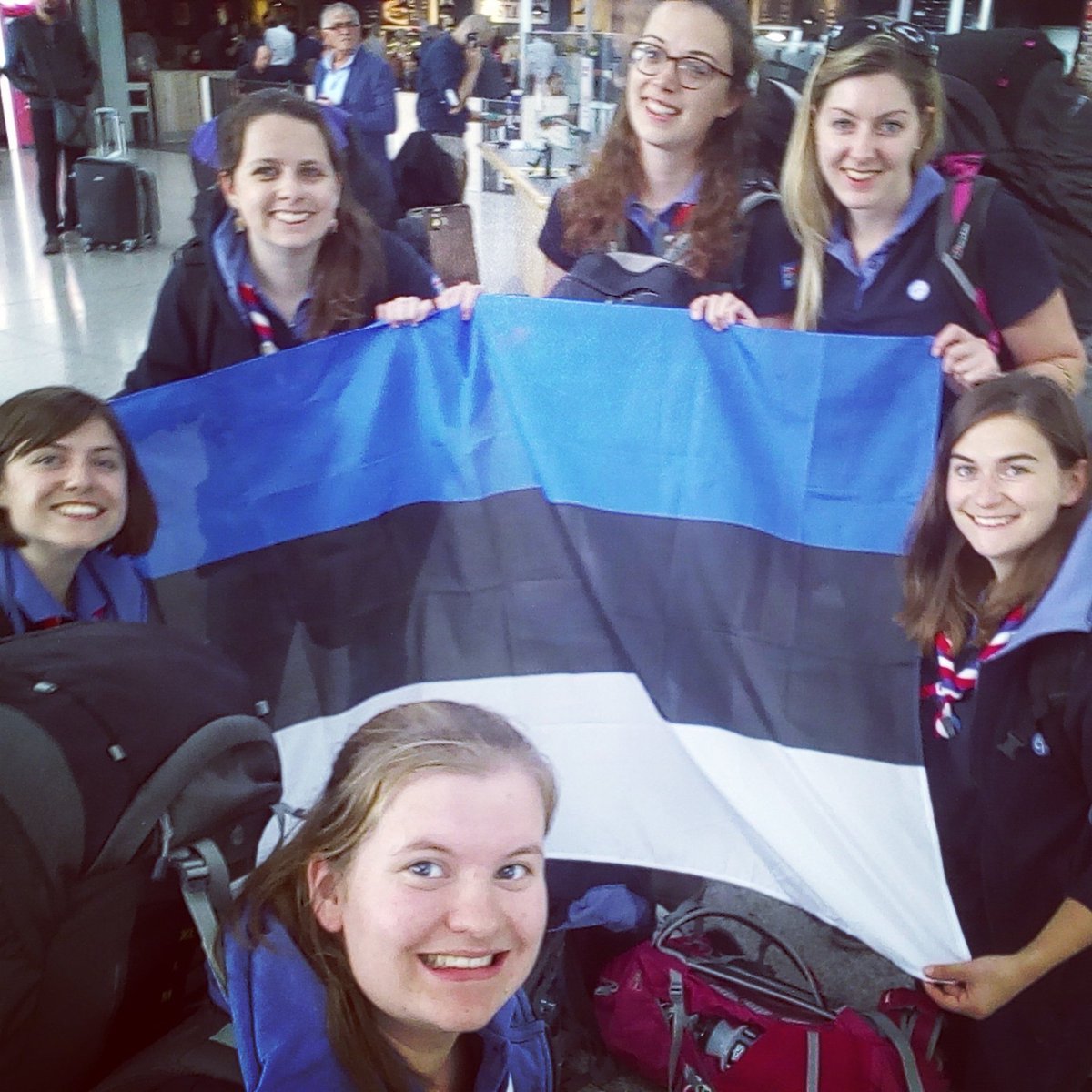 goldestonia's tweet photo. Team Estonia are back in the UK! After hugs &amp; one last airport selfie, we have gone our separate ways! Until November! #GOLD2017 https://t.co/8AHdWac9Ea