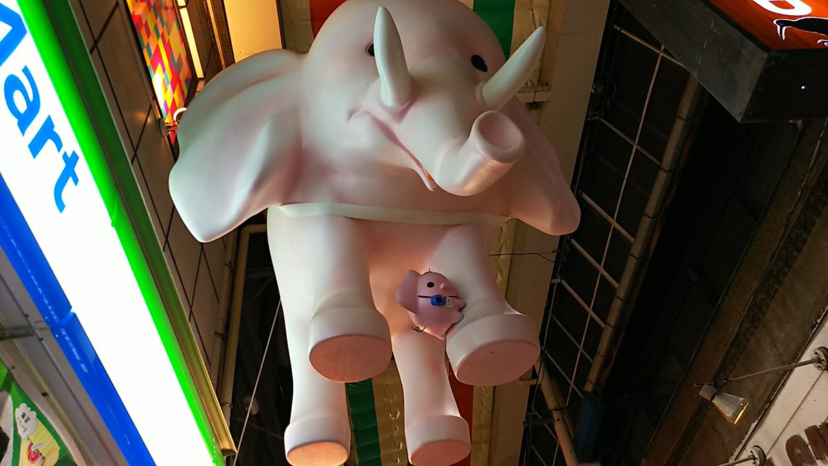exminsugi's tweet photo. こんばんは、なるさっこです。

西荻の商店街に浮いてるピンクの象、３代目さんに会ってきました。

シュールな２代目さんは、お別れ会が先月開かれたそうです。その後、２代目さんはどうなったのでしょうか？

幸せな引退生活をおくってるといいのですが… https://t.co/QaGmK1vvqk