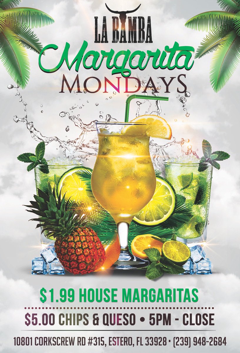 miromaroutlets's tweet photo. Monday's are always better when there's #margaritas! Enjoy $1.99 house margaritas + MORE at La Bamba Mexican Restaurant in #MiromarOutlets https://t.co/5IIqDvkKNc
