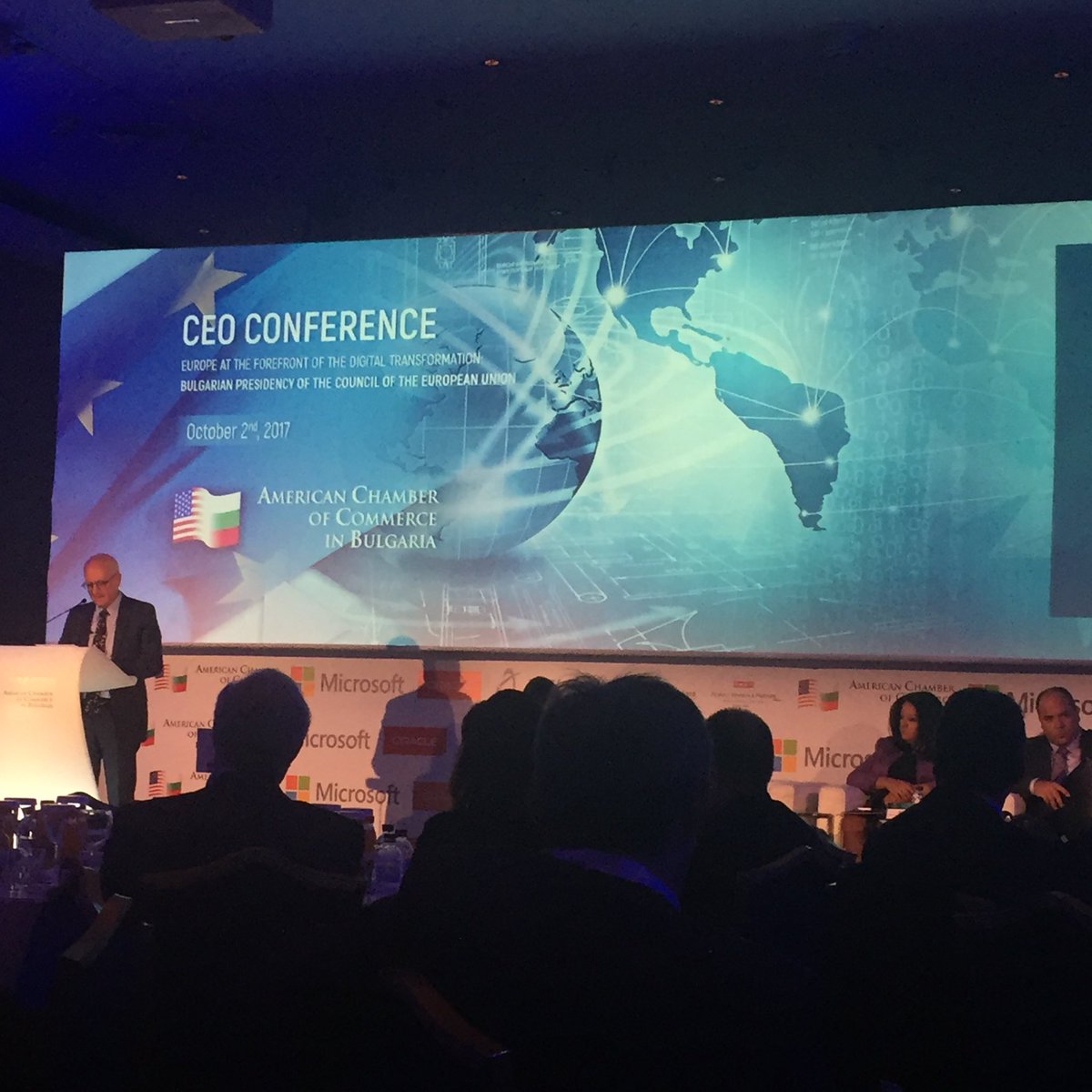 MahonyStudio's tweet photo. “The 5th freedom of the EU single market is the free movement of data” - Karl Cox @ #ceoconference @AmchamBulgaria https://t.co/GDwBfhLe8j