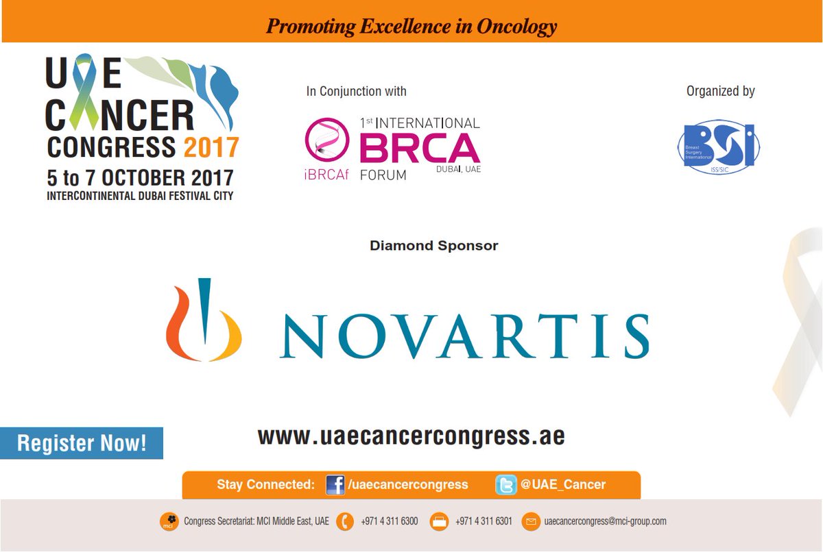 UAE_Cancer's tweet photo. Learn more about @Novartis at #UCC17. Visit booth No 25 - Al Ras Ballroom from 5-7 October at Intercontinental Hotel Festival City Dubai. https://t.co/l3WH1S37l2