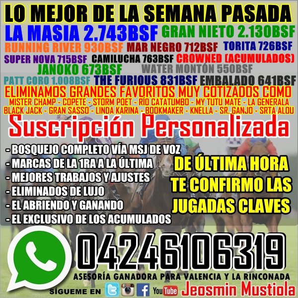 SUSCRIPCIÓN DIRECTA 04246106319, DATAZOS ESTILO (LA MASIA 2.743BS Y GRAN NIETO 2.130BS). LLÉVATE: BOSQUEJO, INCLUYE MARCAS, FIJOS, LMF, ELIMINADOS, ESPECIALES + DE ÚLTIMA HORA CONFIRMACIÓN CLARA Y PRECISA, LEE AQUÍ DLIrFmKXUAAr6M9