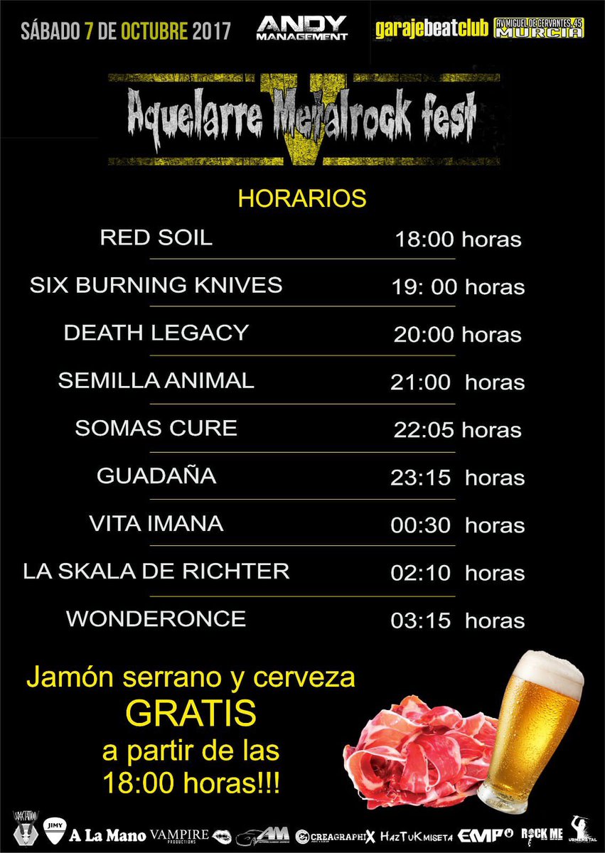 👉HORARIOS del Aquelarre‼️

Recordaros que  🎦 grabamos NUEVO VIDEOCLIP

🆓Jamoncico y  cerveza 🍻 🍺 GRATIS 🤤😋de 18:00 hasta cierre