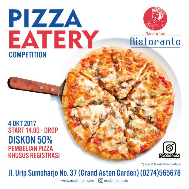 MadamTanResto's tweet photo. Pizza Eatery Competition on Wednesday, 4th October 2017, at 2pm! Kindly check pic for further info. :) #madamtanresto https://t.co/yvV2HqogdV