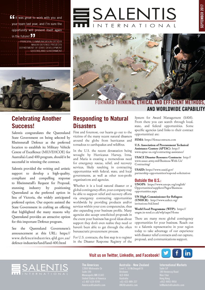 Salentis's tweet photo. For this month's newsletter, we congratulate the Queensland State Government on being selected by Rheinmetall Defence! Check it out! https://t.co/f5IAg9bnC8