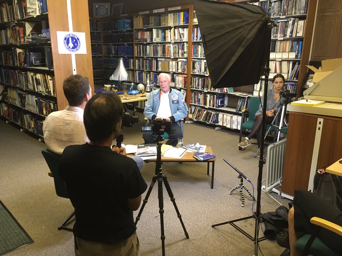 Victrix75's tweet photo. We are recording @BIS_spaceflight #SpaceLibrary with @dallascampbell @WordenAlfred & @thehistoryguy for a video podcast https://t.co/wIs51a3qex