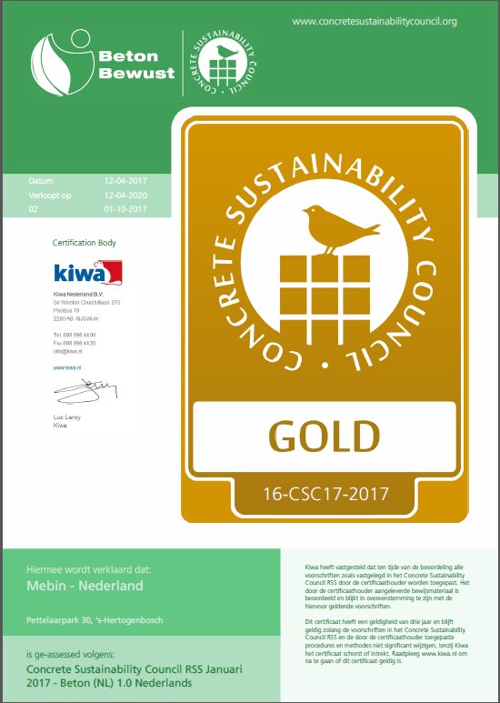 Gouden CSC certificaat voor Mebin. mebin.nl/nl/CSC-certifi…