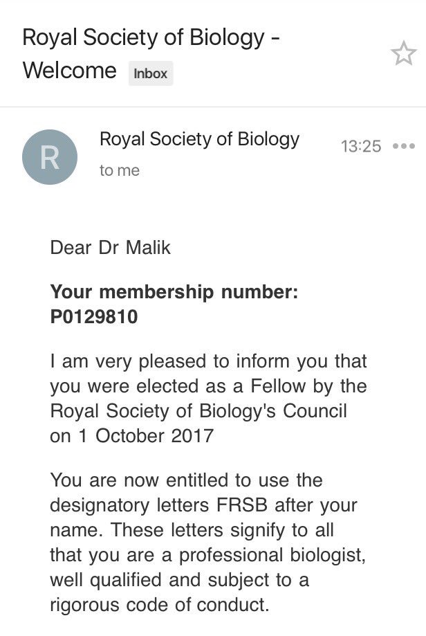 poons21's tweet photo. Pleased be elected as "Fellow of @RoyalSocBio -The Royal Society of Biology" for contributions to field of Biomedical Sciences #Proud #FSRB https://t.co/3muohBk2Kt