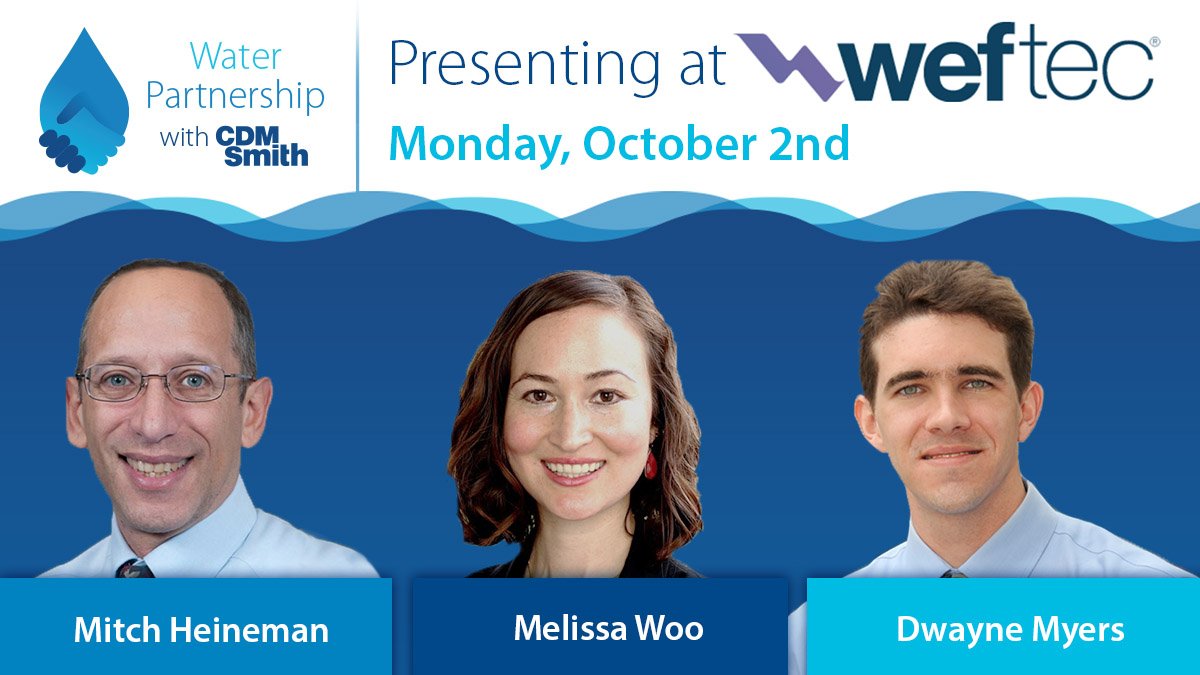 Today in Chicago, #waterstars Melissa Woo, Dwayne Myers and Mitch Heineman will be presenting at #WEFTEC17! cdmsmith.com/weftec17 💧